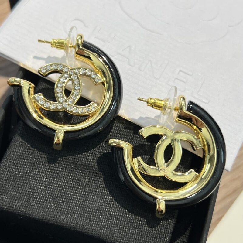 ☑️CHANEL香奈儿c1双c满钻半圆耳钉耳环 - Image 9