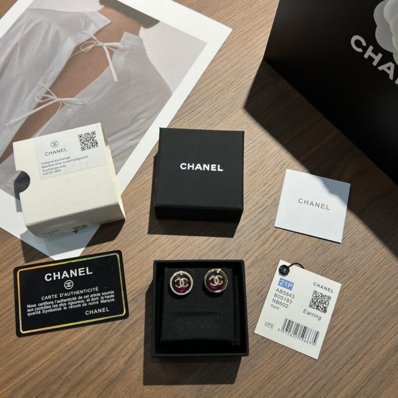 ☑️CHANEL香奈儿c1双c圆形紫色耳钉耳环 - Image 3