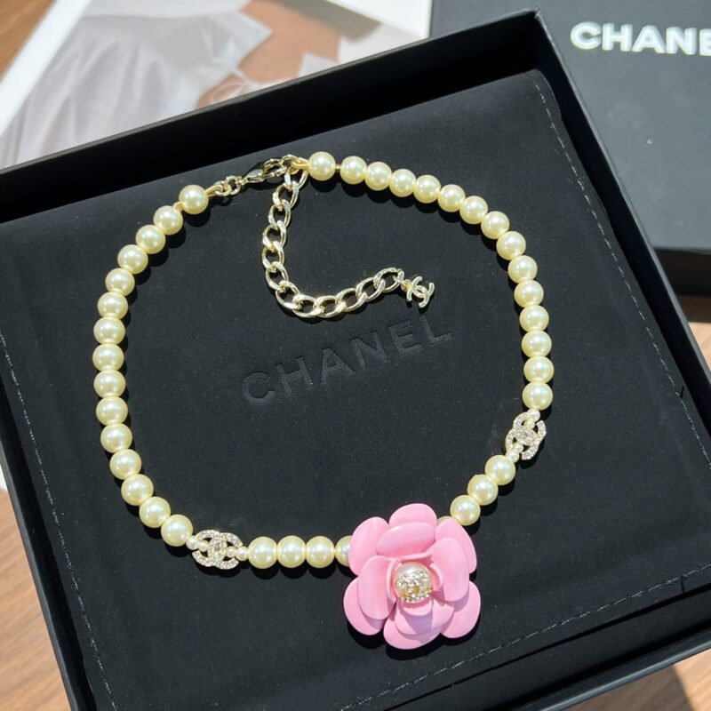 ☑️CHANEL香奈儿双c粉茶花珍珠项链