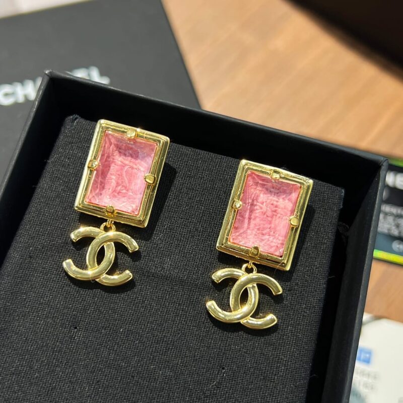 ☑️CHANEL香奈儿c2双c粉色方形耳钉耳环 - Image 2