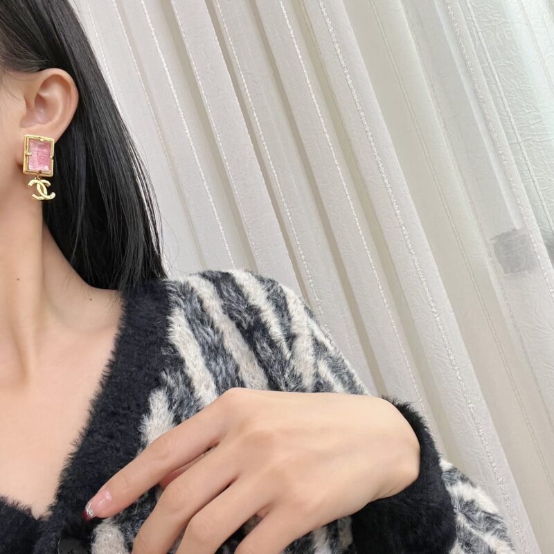 ☑️CHANEL香奈儿c2双c粉色方形耳钉耳环 - Image 5