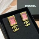 ☑️CHANEL香奈儿c2双c粉色方形耳钉耳环
