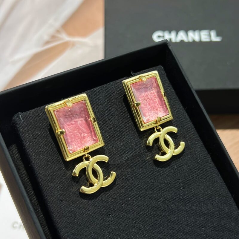 ☑️CHANEL香奈儿c2双c粉色方形耳钉耳环 - Image 6