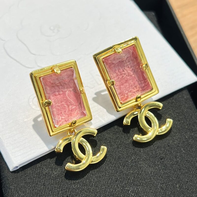 ☑️CHANEL香奈儿c2双c粉色方形耳钉耳环 - Image 7
