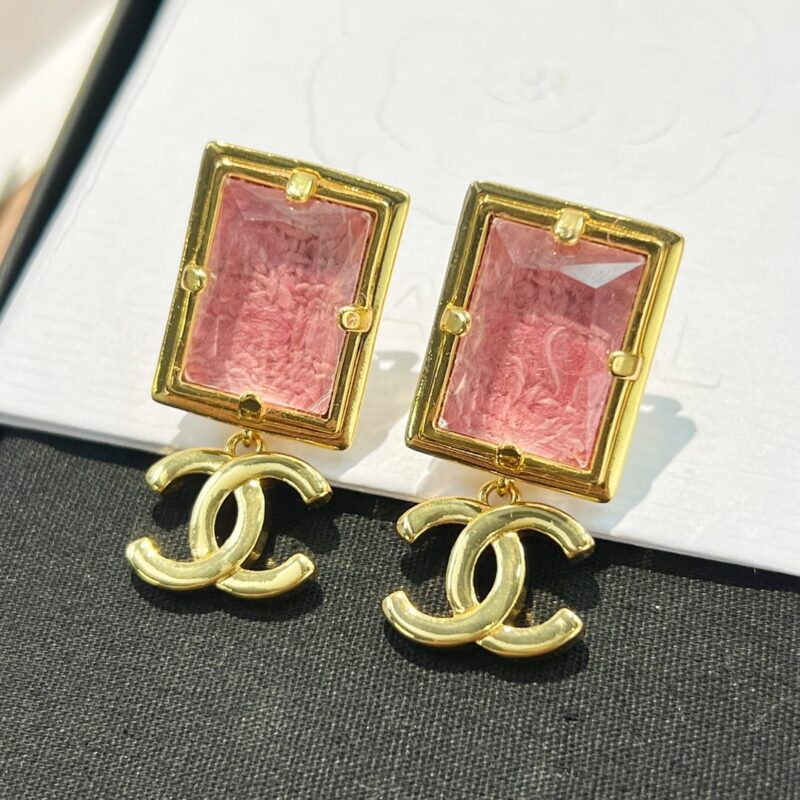 ☑️CHANEL香奈儿c2双c粉色方形耳钉耳环 - Image 10