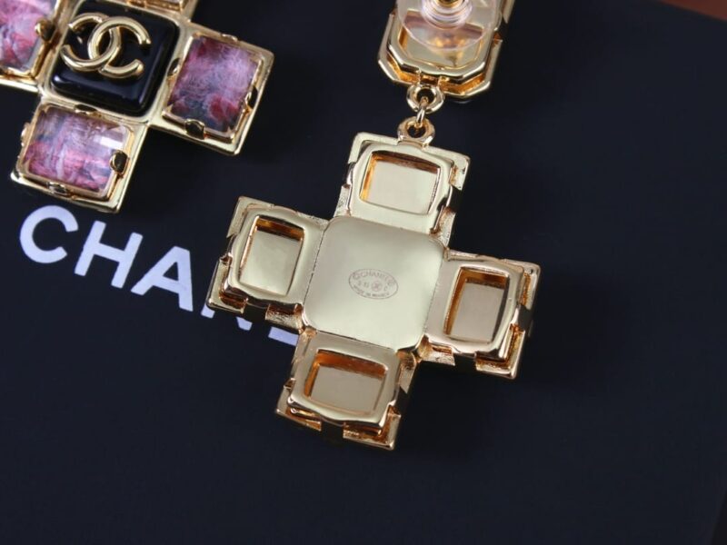 ☑️CHANEL香奈儿c2双c粉钻十字耳钉耳环 - Image 10