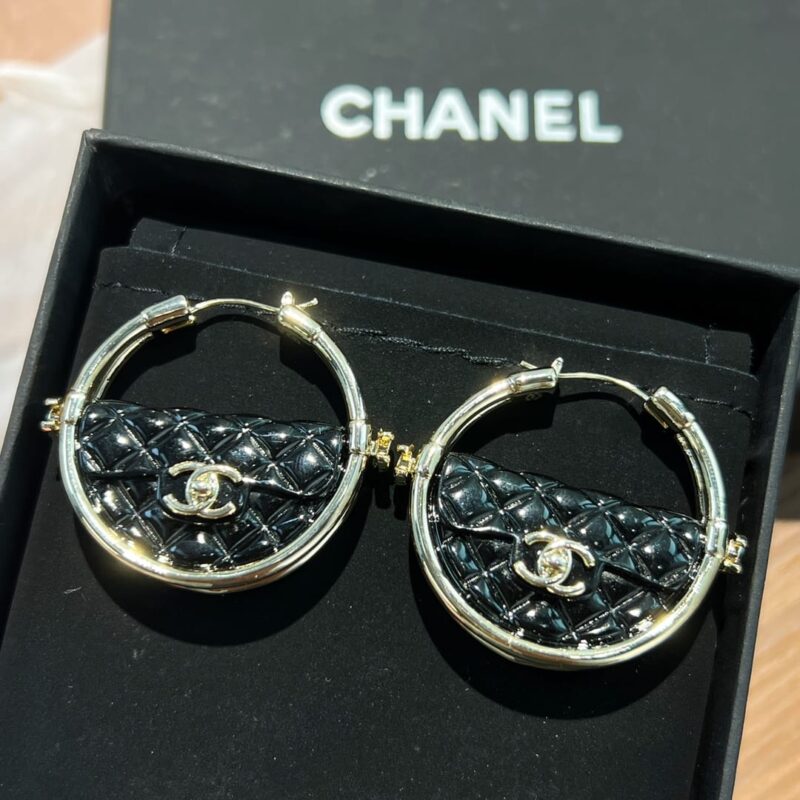 ☑️CHANEL香奈儿c1双c圆形黑色耳钉耳环