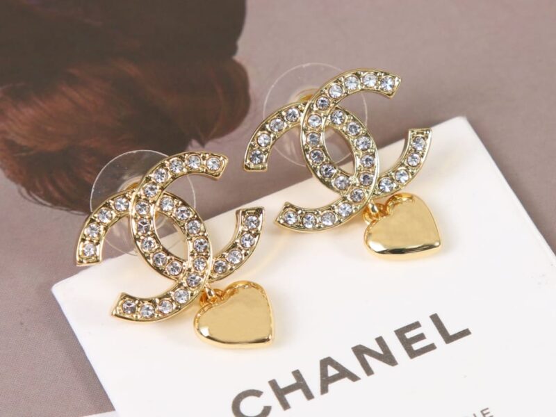 ☑️CHANEL香奈儿c2双C满钻桃心爱心耳钉耳环 - Image 8