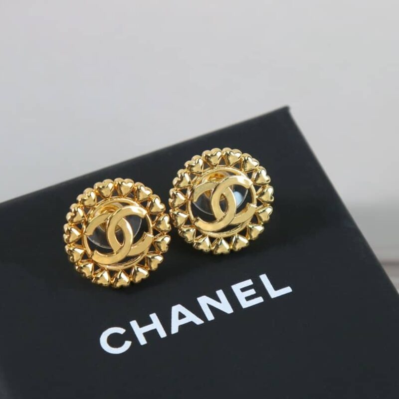 ☑️CHANEL香奈儿金色双c圆形爱心桃心耳钉耳环