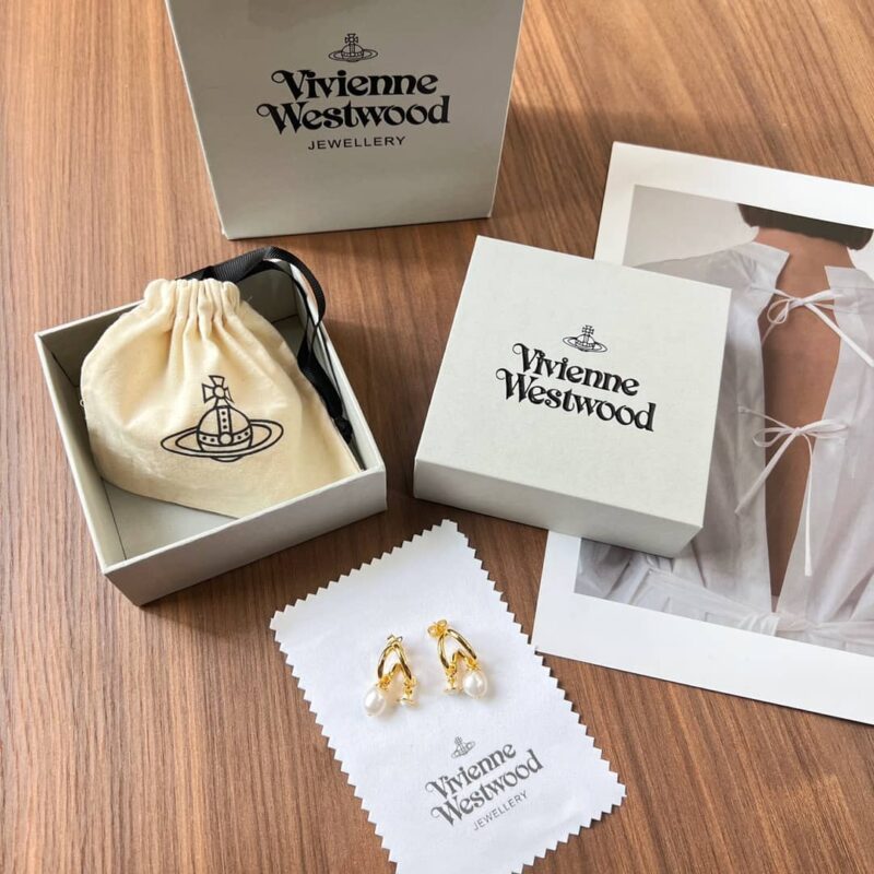☑️ Vivienne Westwood西太后金色土星珍珠耳钉耳环 - Image 3