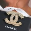 ☑️CHANEL香奈儿双c金色单排钻胸针