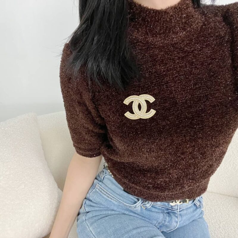 ☑️CHANEL香奈儿双c金色单排钻胸针 - Image 4