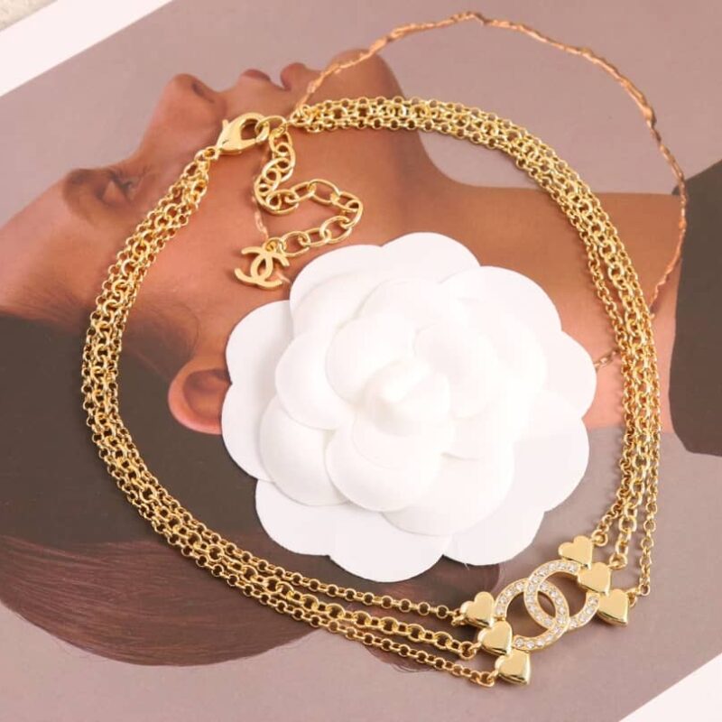 ☑️CHANEL香奈儿金色双c爱心桃心三层颈链项链