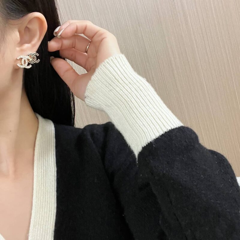 ☑️CHANEL香奈儿c1双c黑钻耳钉耳环 - Image 7