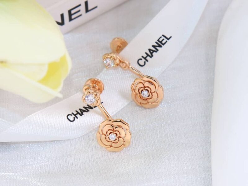 CHANEL香奈儿玫瑰金山茶花耳钉耳环 - Image 8