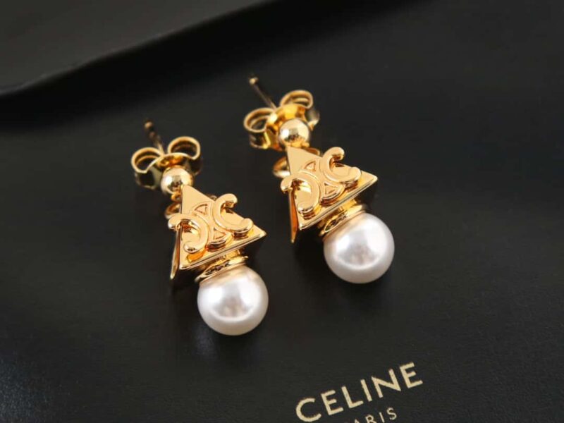 Celine赛琳三角形凯旋门珍珠耳钉耳环 - Image 2