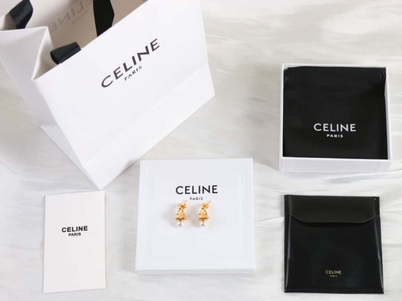 Celine赛琳三角形凯旋门珍珠耳钉耳环 - Image 3