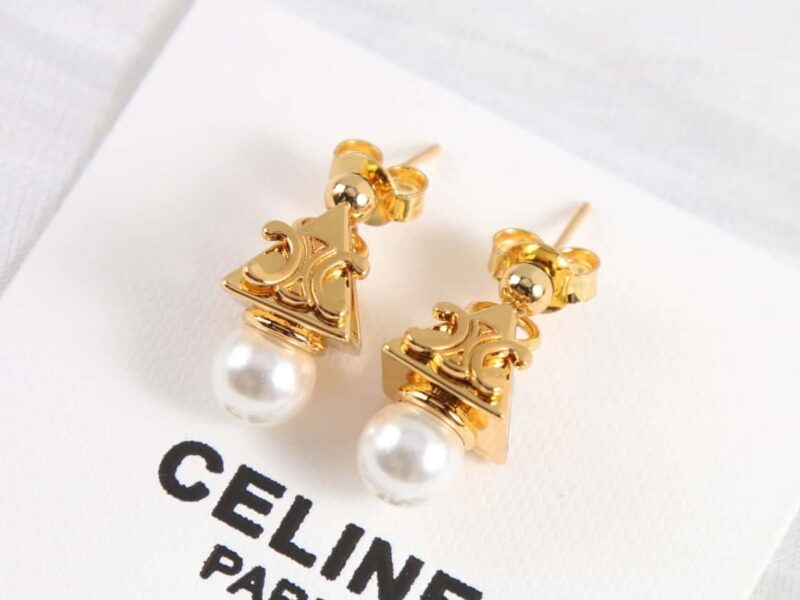 Celine赛琳三角形凯旋门珍珠耳钉耳环 - Image 6