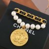 ☑️ 香奈儿中古系列金色圆形双c珍珠黑皮绳胸针
