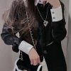 CHANEL香奈儿双c桃心黑皮绳项链