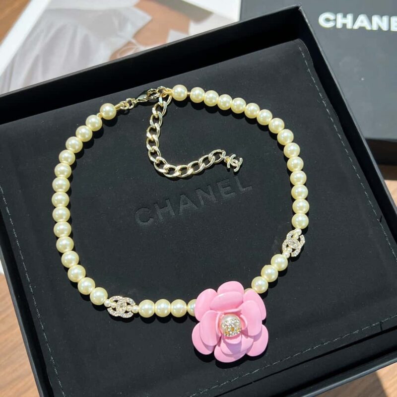 ☑️CHANEL香奈儿双c粉茶花珍珠项链