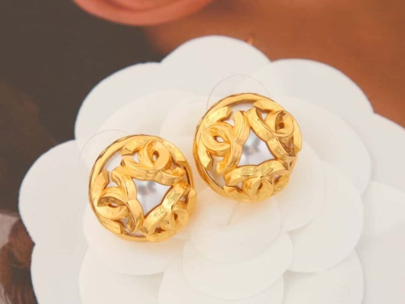 ☑️ 香奈儿中古系列金色双c圆形耳环耳钉 - Image 2