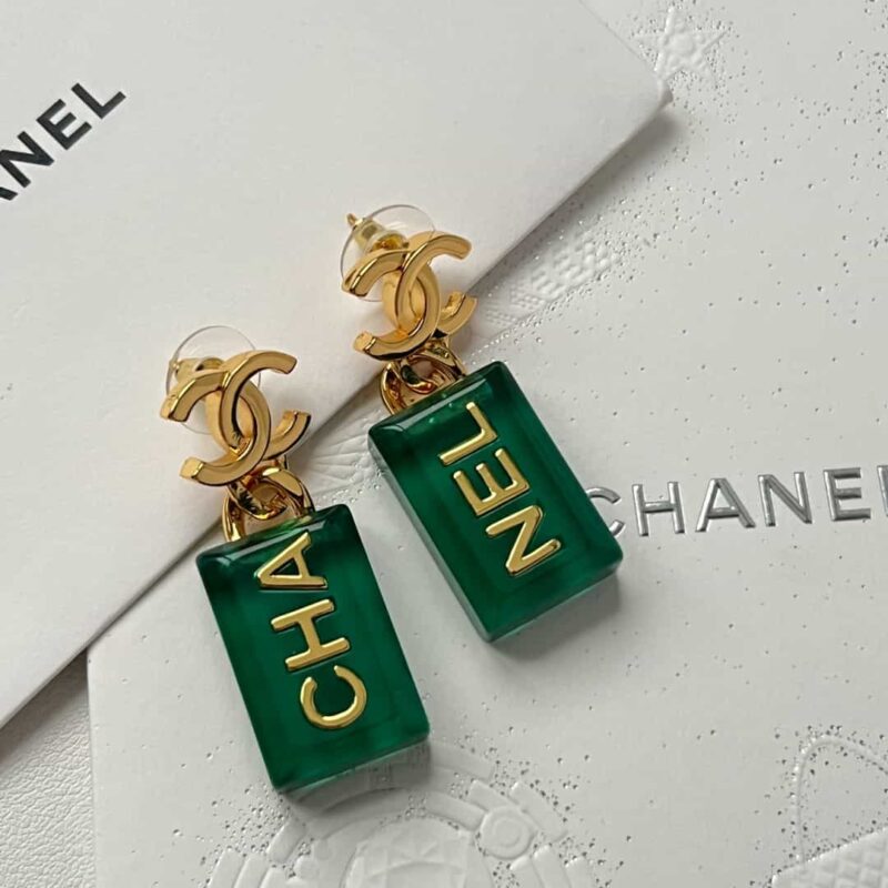 ☑️CHANEL香奈儿C2双c绿色方形耳钉耳环 - Image 8
