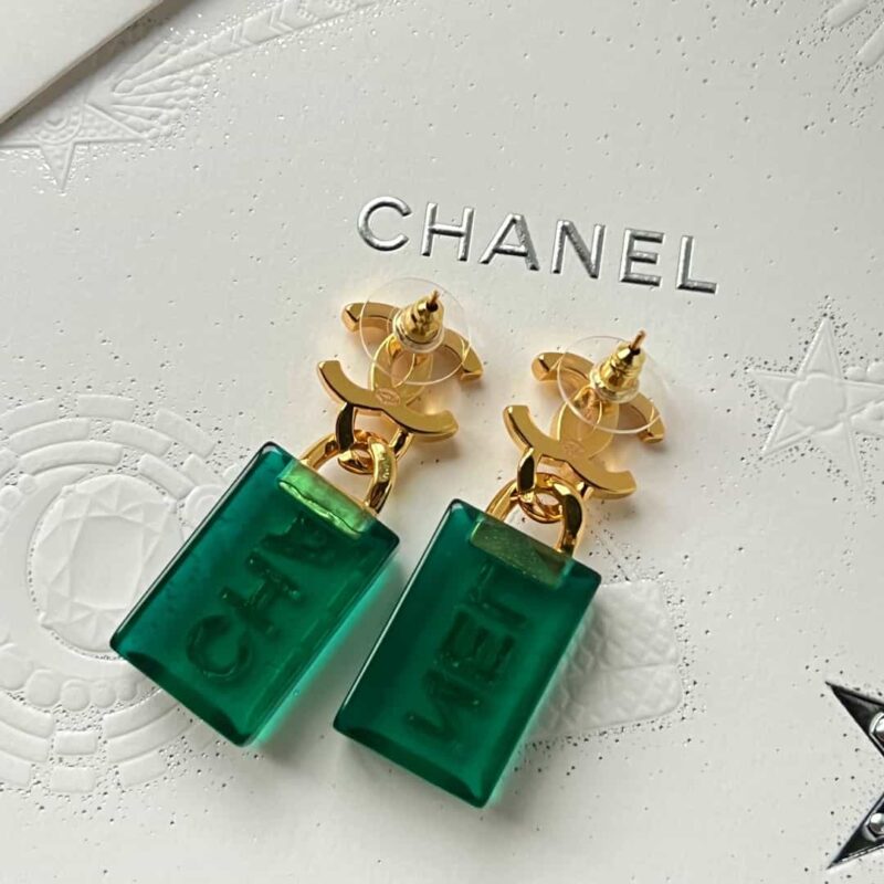☑️CHANEL香奈儿C2双c绿色方形耳钉耳环 - Image 9