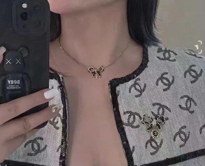 ☑️CHANEL香奈儿双c黑皮绳蝴蝶结项链 - Image 7