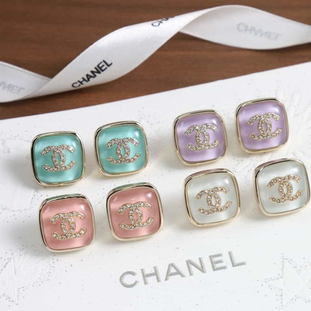 【单个价格】CHANEL香奈儿c1双c方形粉色蓝色紫色白色耳钉耳环