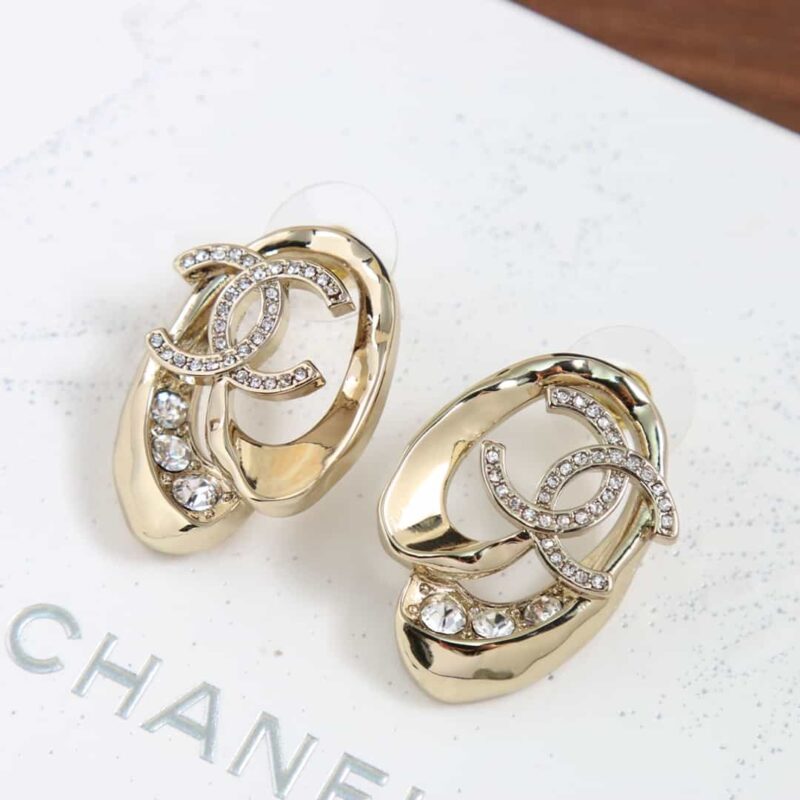 ☑️CHANEL香奈儿C1双c金色椭圆镂空耳钉耳环 - Image 6