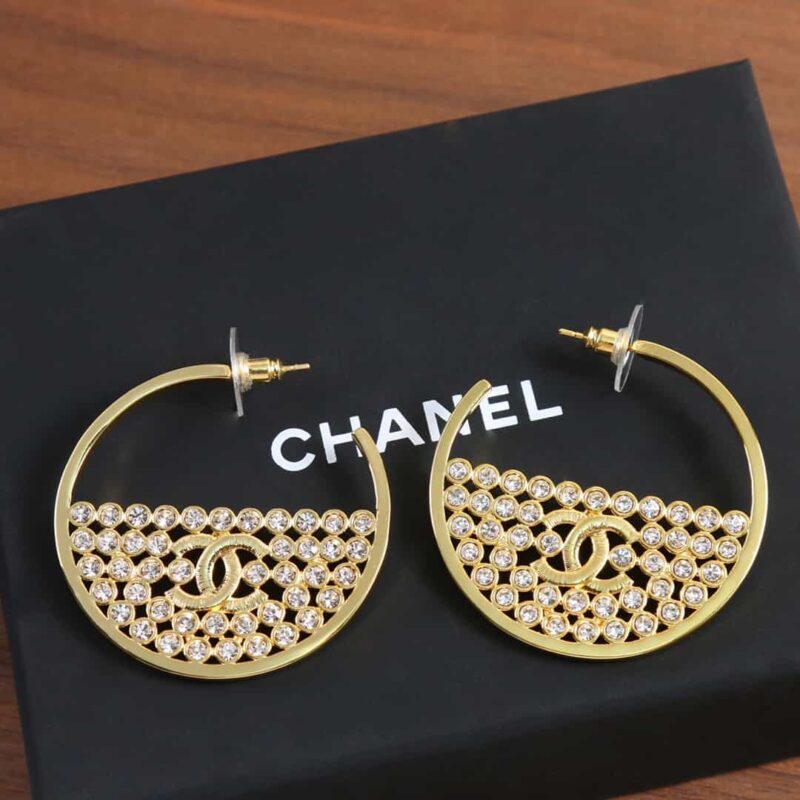 ☑️CHANEL香奈儿c1金色双c半圆半钻耳钉耳环