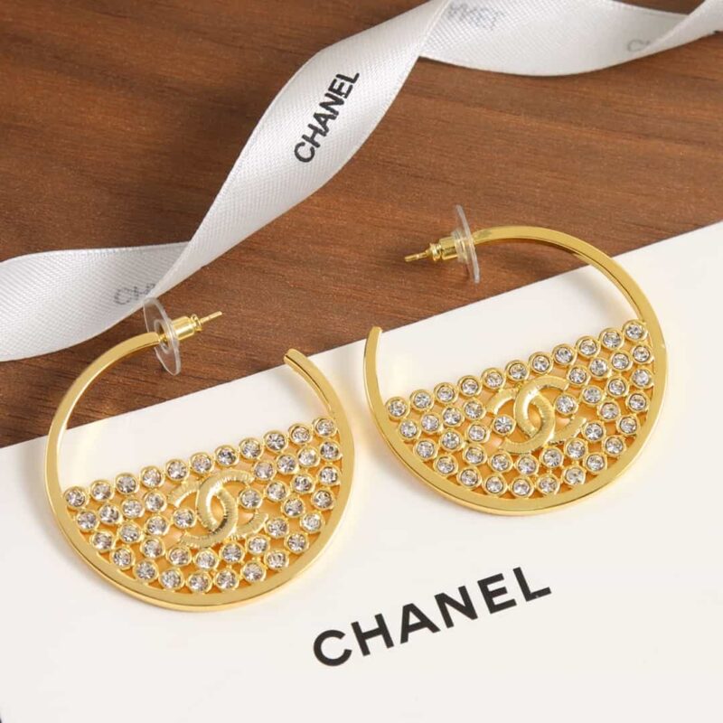 ☑️CHANEL香奈儿c1金色双c半圆半钻耳钉耳环 - Image 7