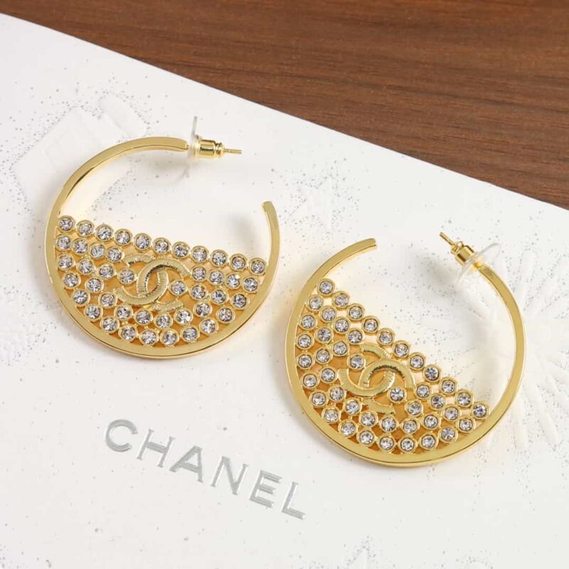 ☑️CHANEL香奈儿c1金色双c半圆半钻耳钉耳环 - Image 8