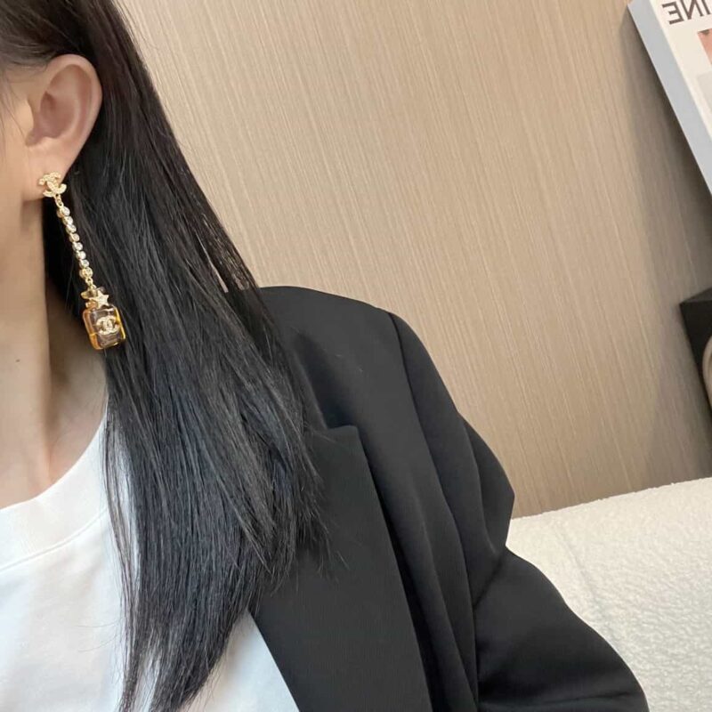 ☑️CHANEL香奈儿c2双c黄色香水瓶耳钉耳环 - Image 5