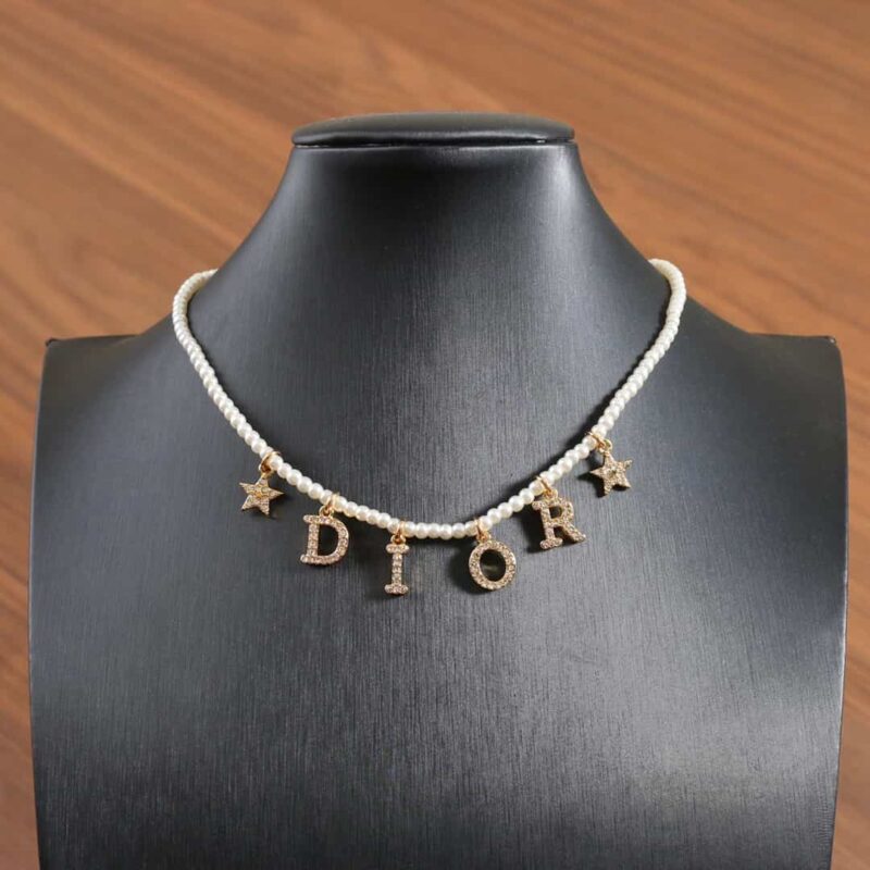 ☑️DIOR迪奥满钻字母流苏珍珠项链 - Image 7