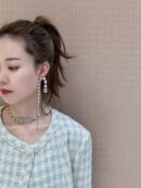 ☑️CHANEL香奈儿双c银色圆钻流苏长款耳钉耳环