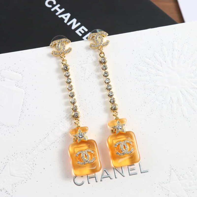☑️CHANEL香奈儿c2双c橙色黄色香水瓶耳钉耳环
