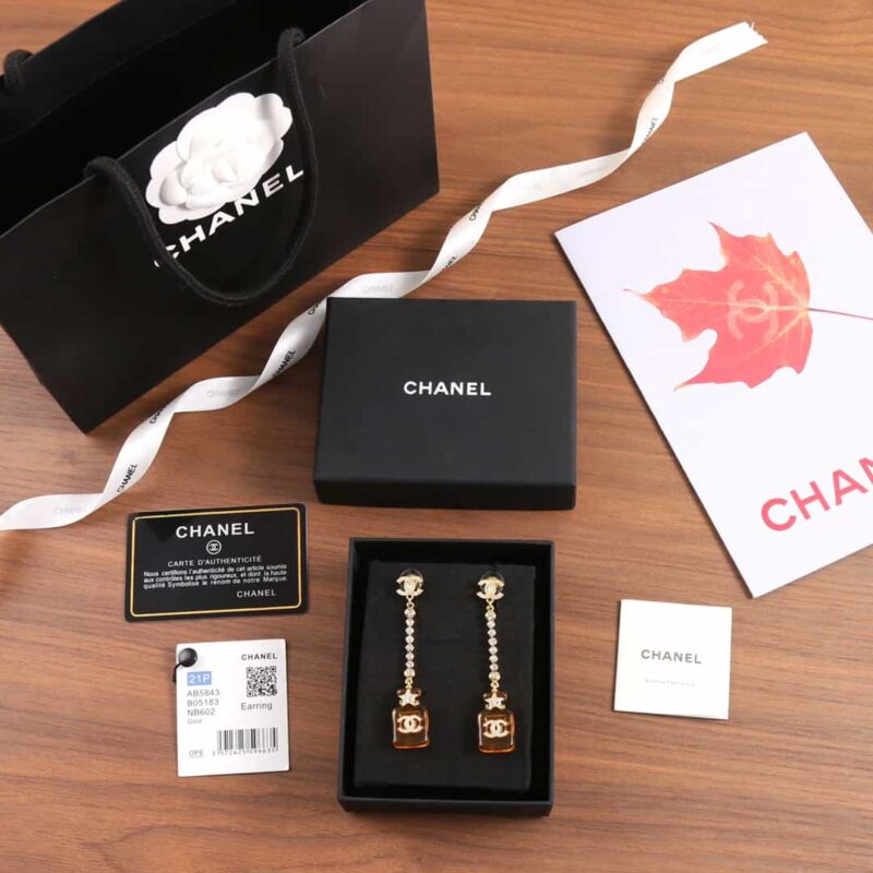 ☑️CHANEL香奈儿c2双c橙色黄色香水瓶耳钉耳环 - Image 3