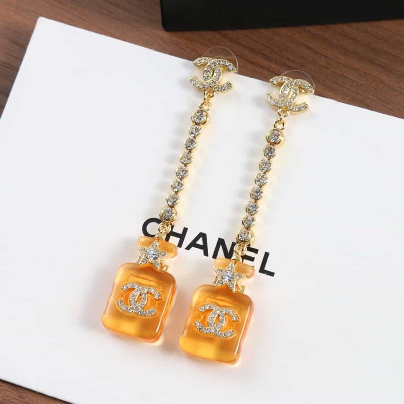 ☑️CHANEL香奈儿c2双c橙色黄色香水瓶耳钉耳环 - Image 6