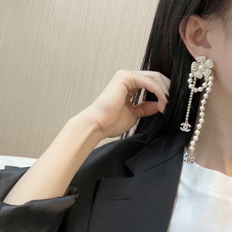 ☑️ 香奈儿c2双c花朵珍珠流苏耳钉耳环 - Image 5