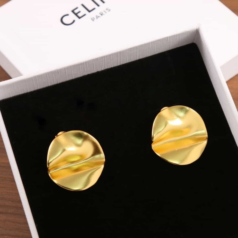 ☑️ Celine瑟琳凹凸金色耳钉耳环 - Image 8