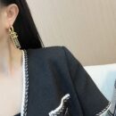 ☑️ 香奈儿c2双c黑色条状皮耳环耳钉