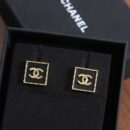 ☑️ 香奈儿c1双c方形黑皮耳环耳钉