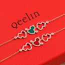Qeelin麒麟镂空满钻红玛瑙孔雀石手链