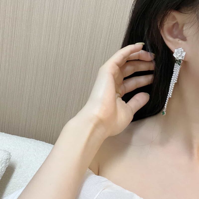 伯爵Piaget白金色玫瑰花流苏耳钉耳环 - Image 5