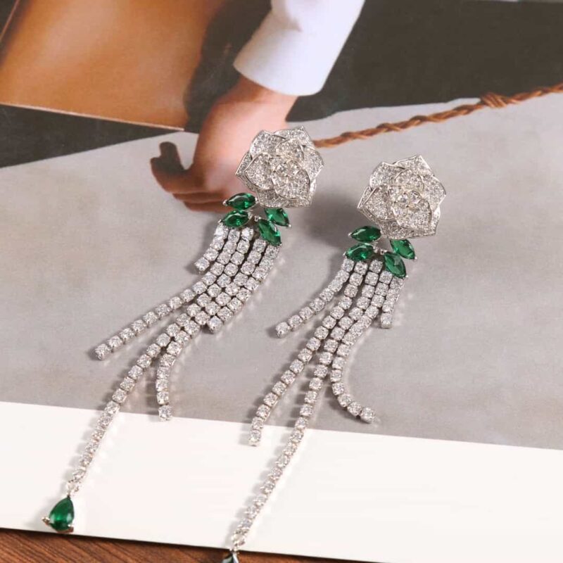 伯爵Piaget白金色玫瑰花流苏耳钉耳环 - Image 6