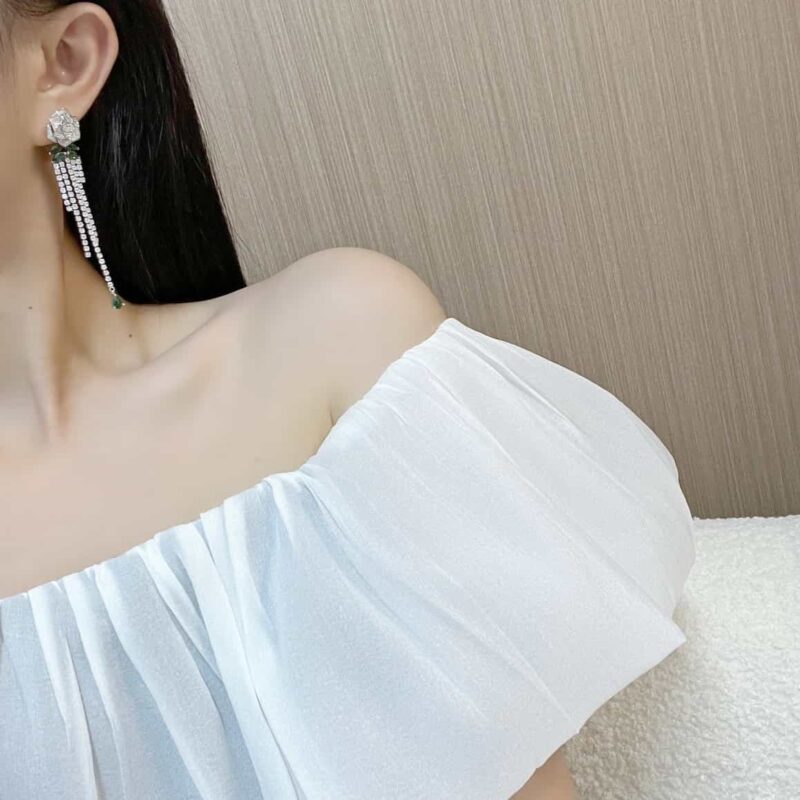 伯爵Piaget白金色玫瑰花流苏耳钉耳环 - Image 7
