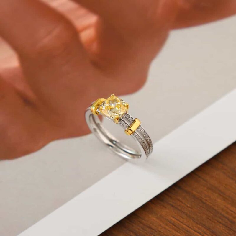 ☑️TIFFANY&Co.蒂芙尼分色方形黄钻戒指 - Image 4
