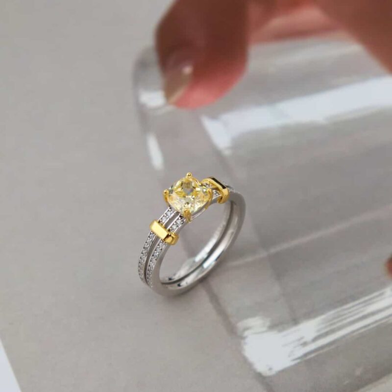 ☑️TIFFANY&Co.蒂芙尼分色方形黄钻戒指 - Image 8